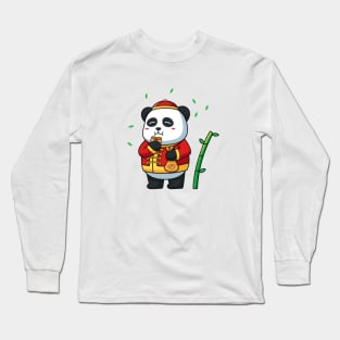 Cute panda eating with chinese costume Long Sleeve T-Shirt